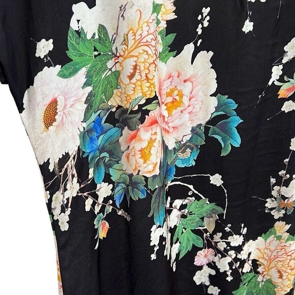 Urban Renewal Floral V-neck Asymmetric Fringe Hem Midi Dress Black Multi S/M - Picture 5 of 8